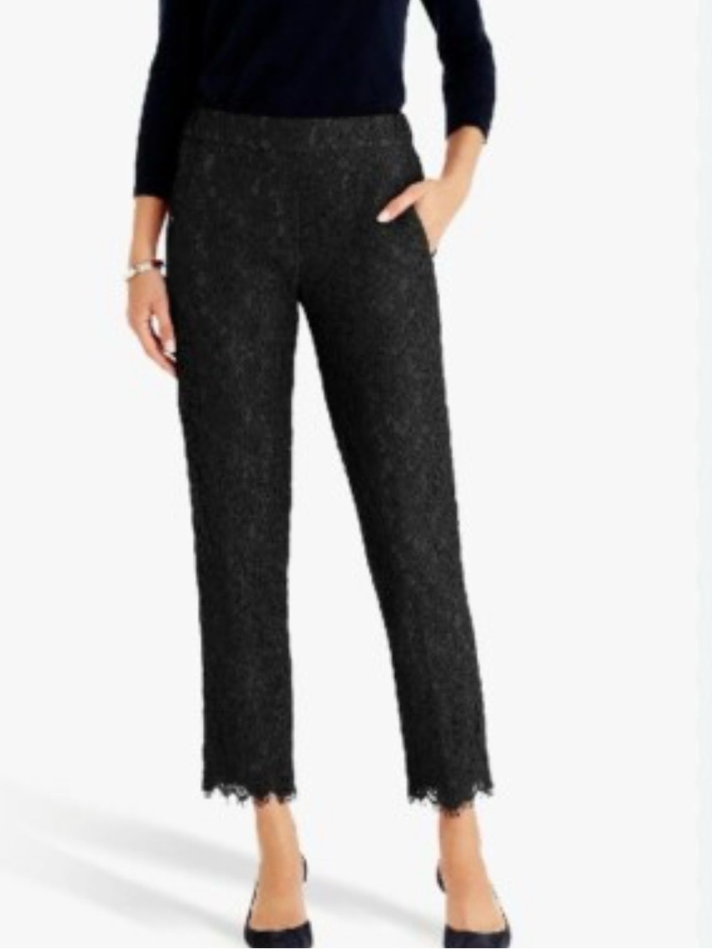 Women's J crew “easy pant in  Black Lace Trim Straight-Leg Pants